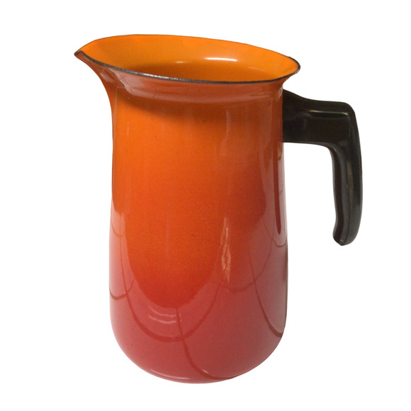 Vintage Enamelware Pitcher Red Orange Metal Half Gallon Enamel Decor 915A - Picture 2 of 5